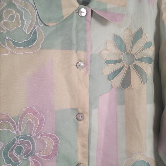 Alfred Dunner Tortola Silk Blouse 18 Pastel Multi Floral Embroidered Shirt READ - Picture 6 of 9